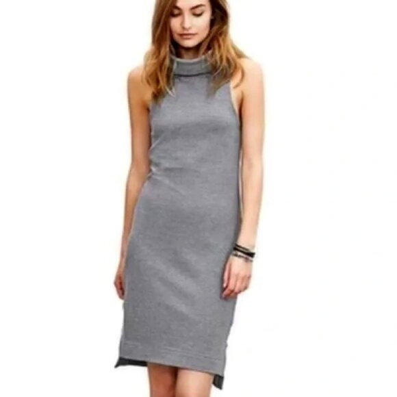 Banana Republic Ribbed Knit Sleeveless Turtleneck Midi Tank Dress. Grey. Size L
